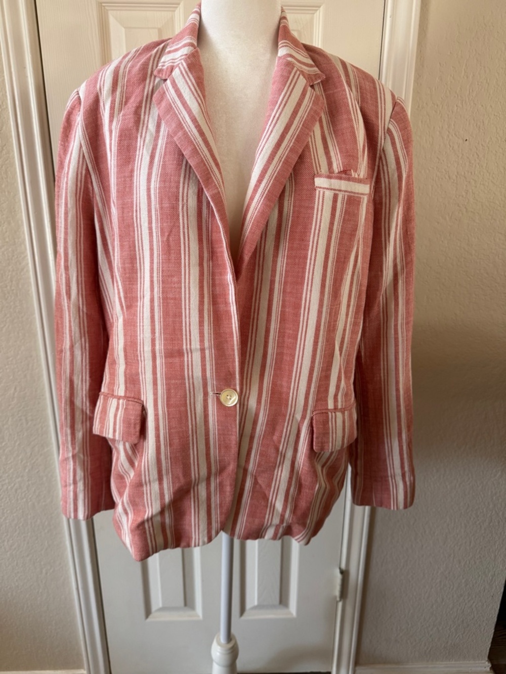 Lauren Ralph Lauren Blazer | Size 16 Plus| Pink & White Striped Preppy Coastal